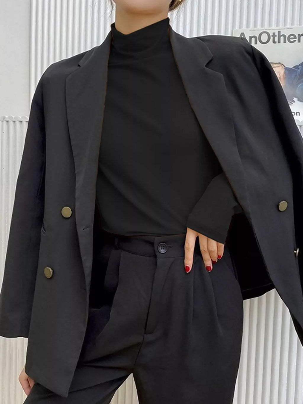 Solid Color Turtleneck Long Sleeve T-Shirt