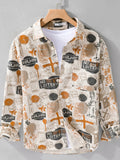 Men's Plus Size Printed Button Up Long Sleeve Shirt