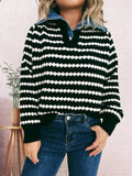Contrast Striped Sweater with Denim Collar
