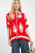 Umgee Abstract Print Button Down Short Sleeve Shirt