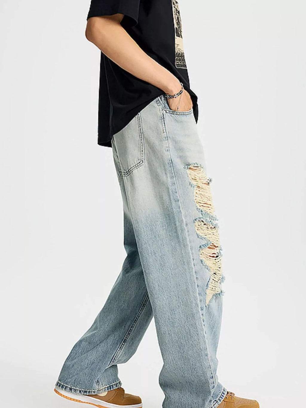 Men's Full Size Distressed Wide Leg Jeans Plus Size