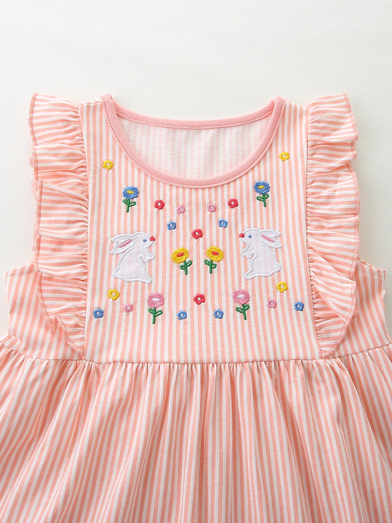 Children's Embroidered Bunny Ruffle Sleeve Dress