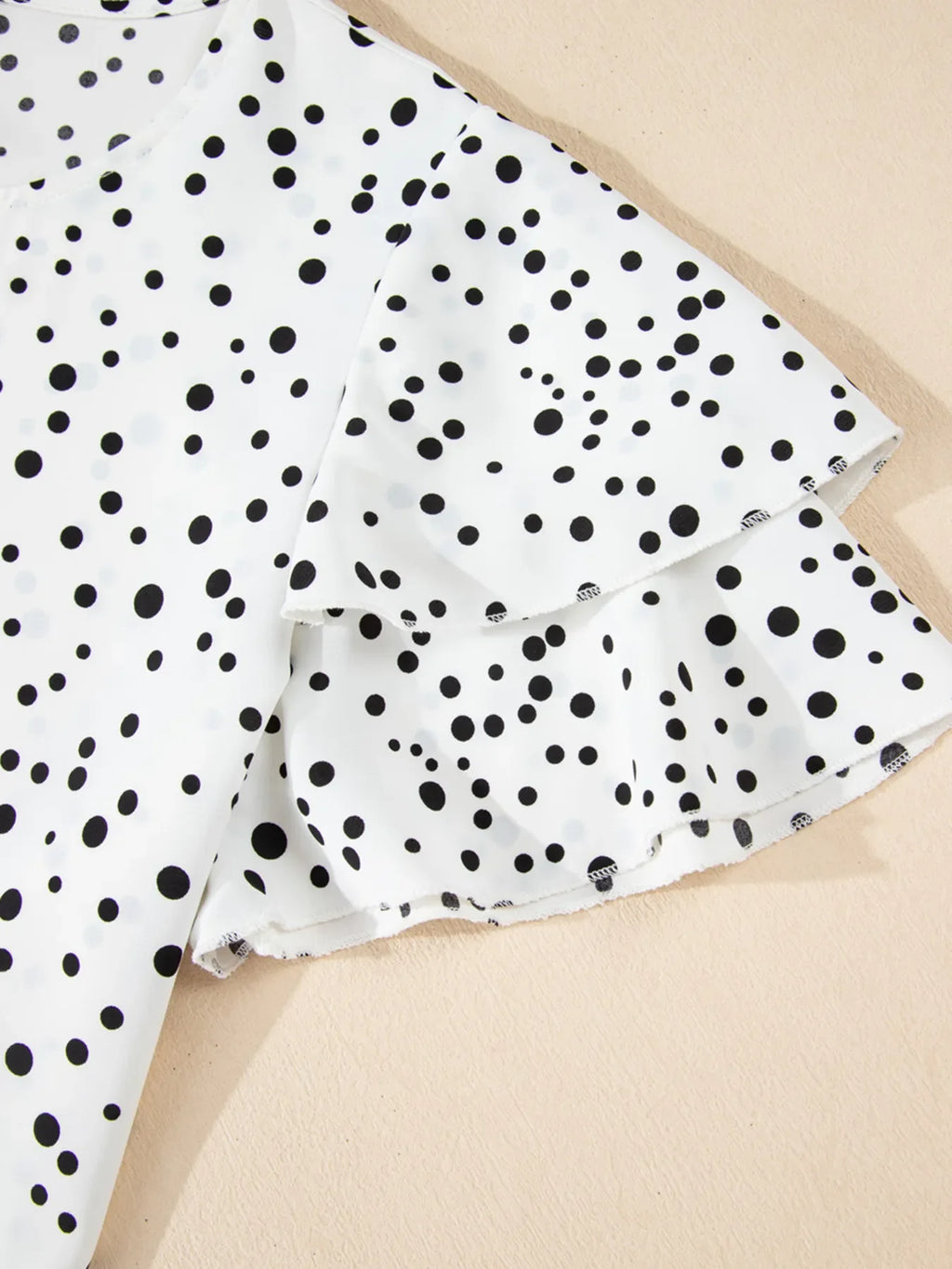 Polka Dot Layered Ruffled Short Sleeve Blouse