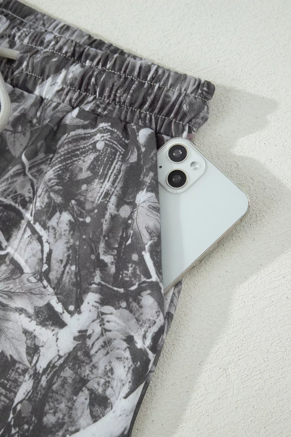 Abstract Maple Leaf Printed Tie Elastic Waist Shorts