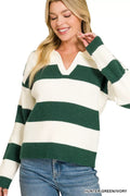 Zenana Striped Collared Sweater