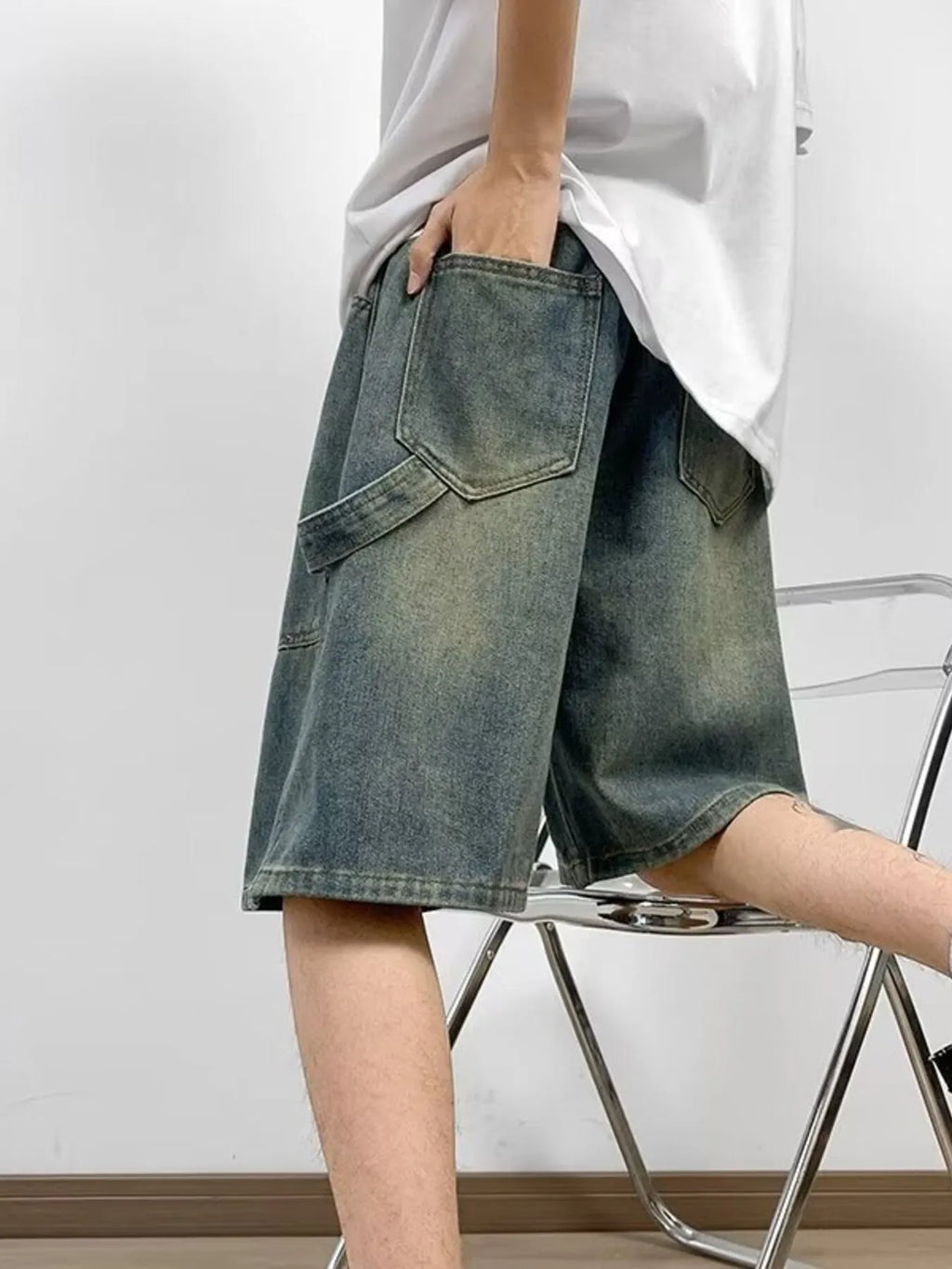 Men's Full Size Drawstring Loose Fit Denim Shorts Plus Size