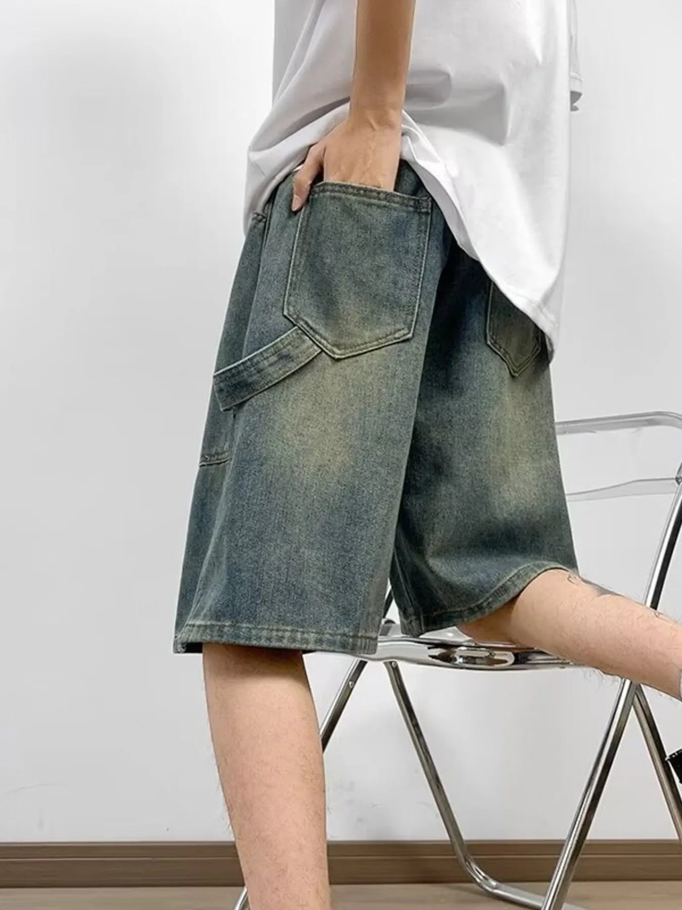 Men's Full Size Drawstring Loose Fit Denim Shorts Plus Size