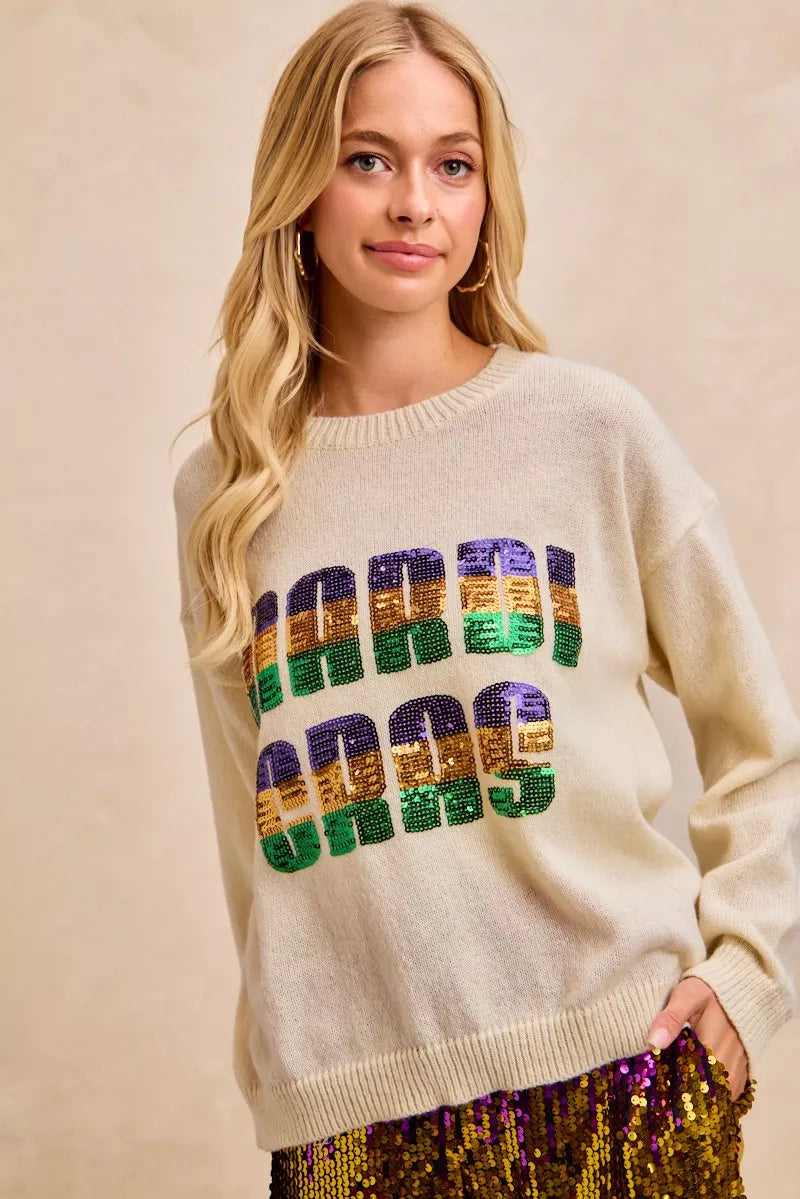 BiBi Mardi Gras Sequin Lattering Knit Top