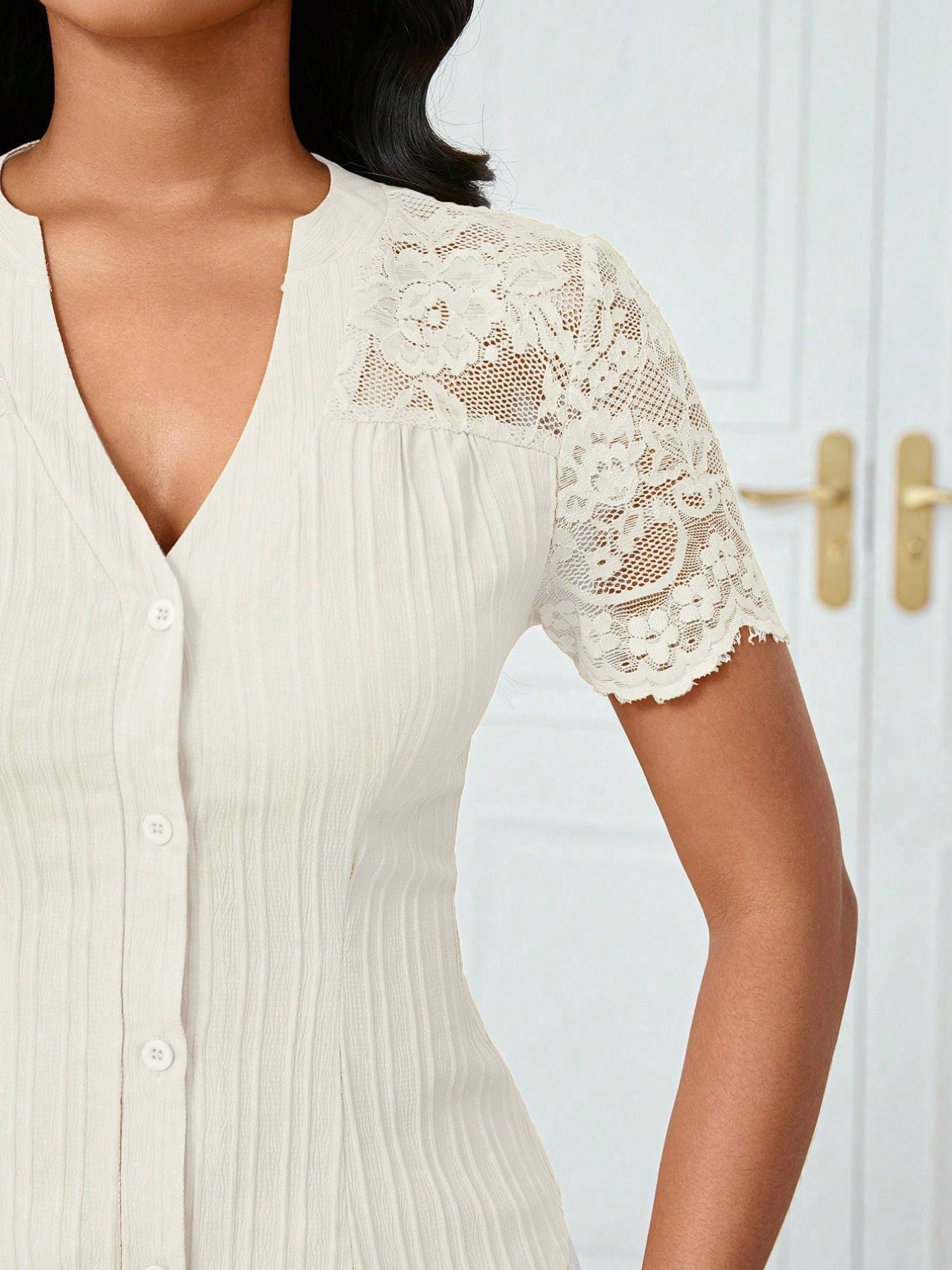Lace Sleeve Button Up Shirt