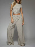 Striped Crop Top and Wide Leg Pants Set