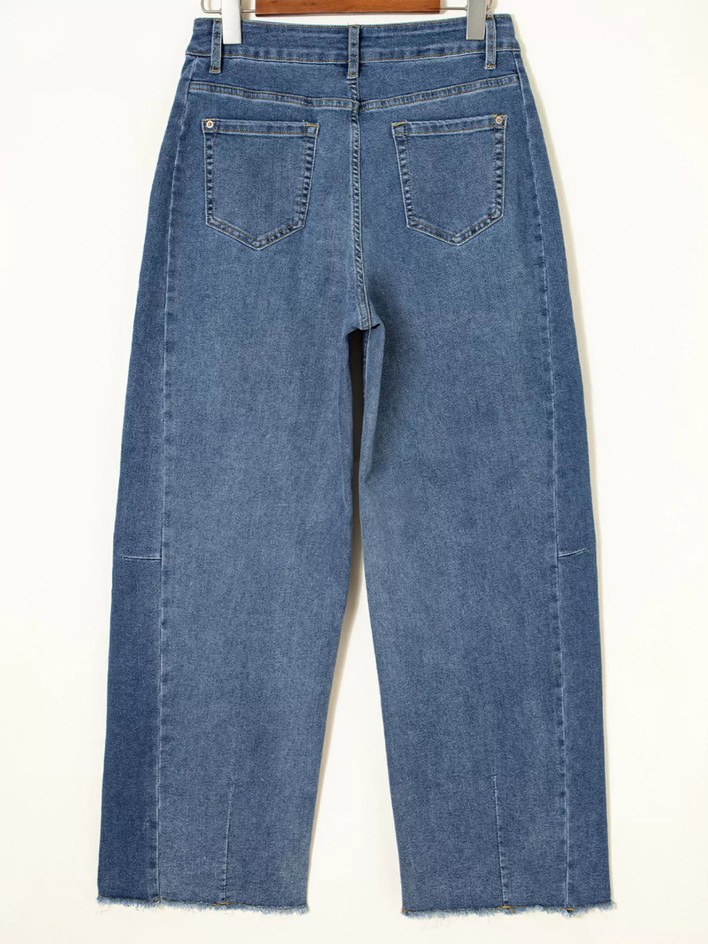 Stitched Raw Hem Wide Leg Loose Jeans