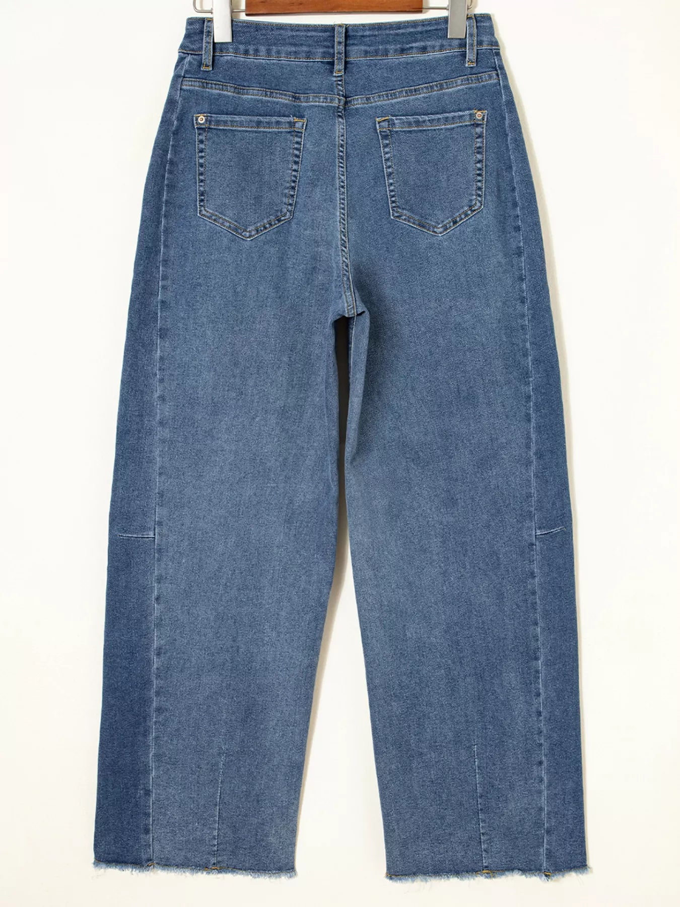 Stitched Raw Hem Wide Leg Loose Jeans