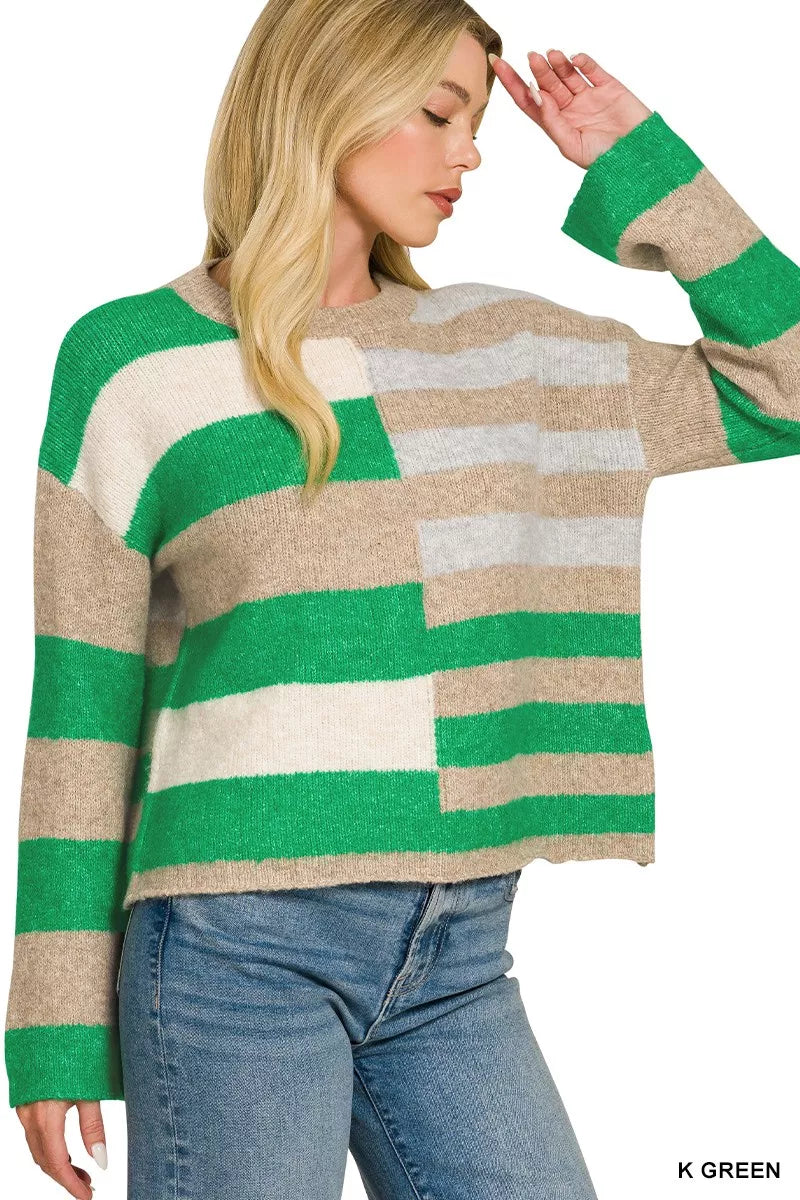 Zenana Lightweight Wool Blend Color Block Sweater