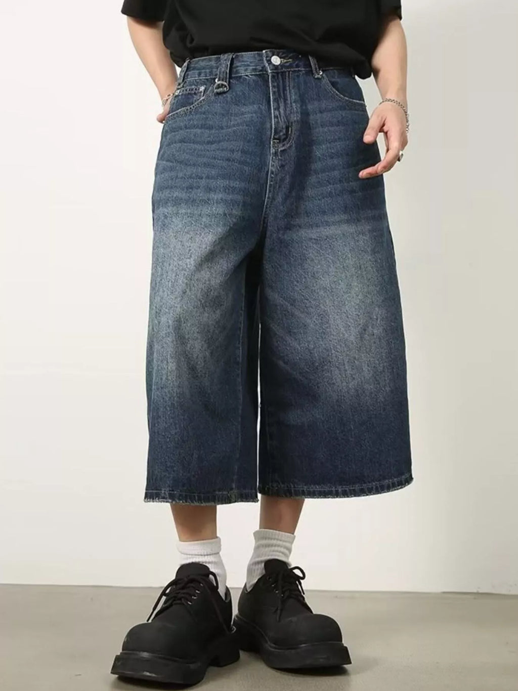 Men's Full Size Wide Leg Cropped Jeans Plus Size