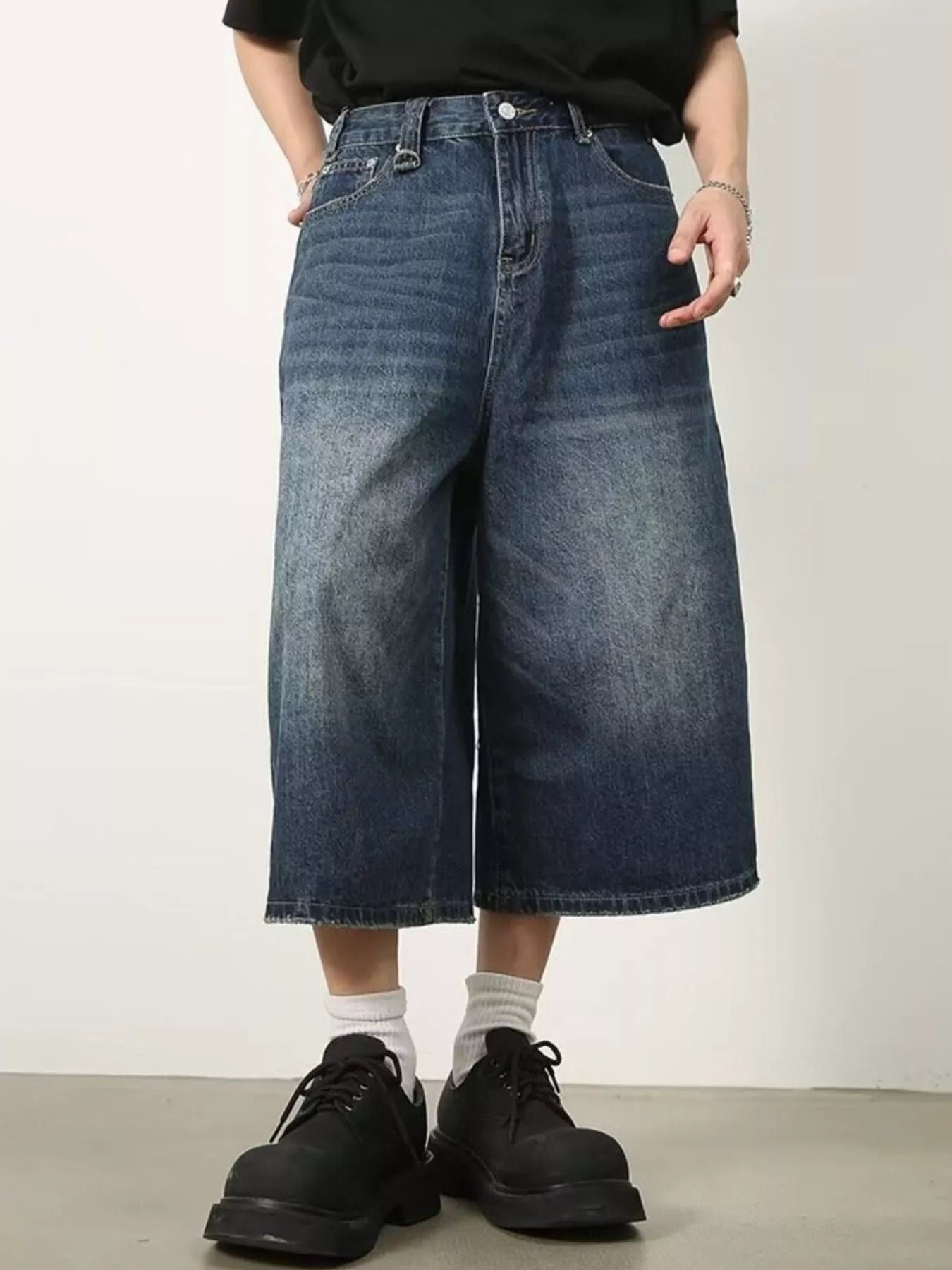 Men's Full Size Wide Leg Cropped Jeans Plus Size