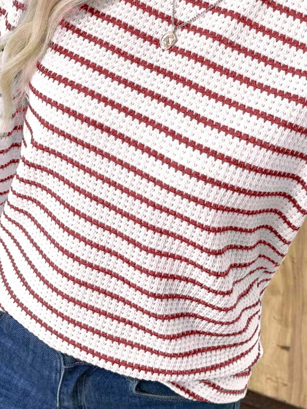 Striped Long Sleeve Texture Knit T-Shirt