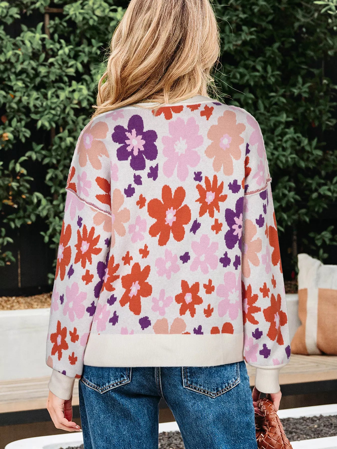 Floral Pattern Drop Shoulder Sweater