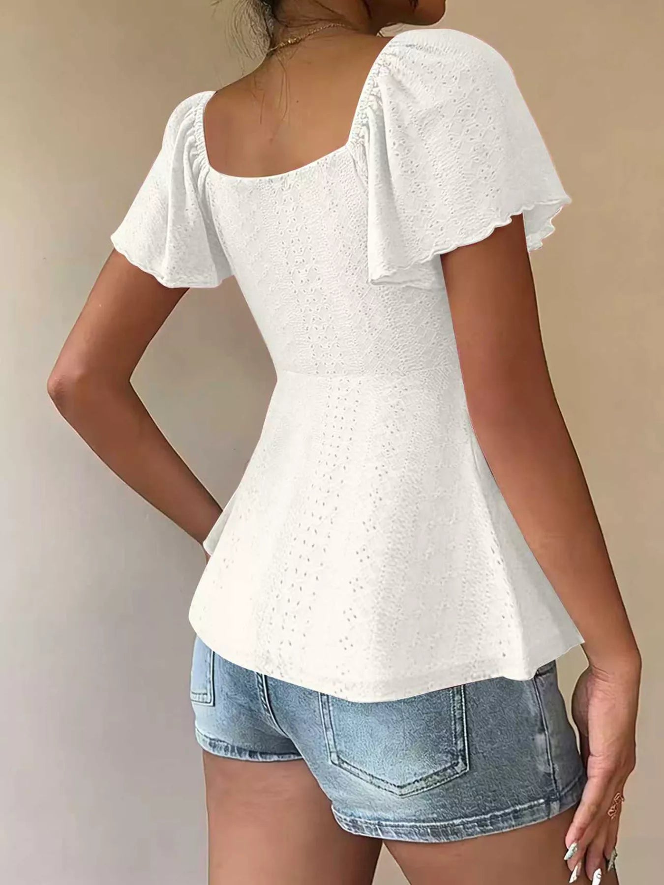 Sweetheart Neck Flutter Sleeve Top
