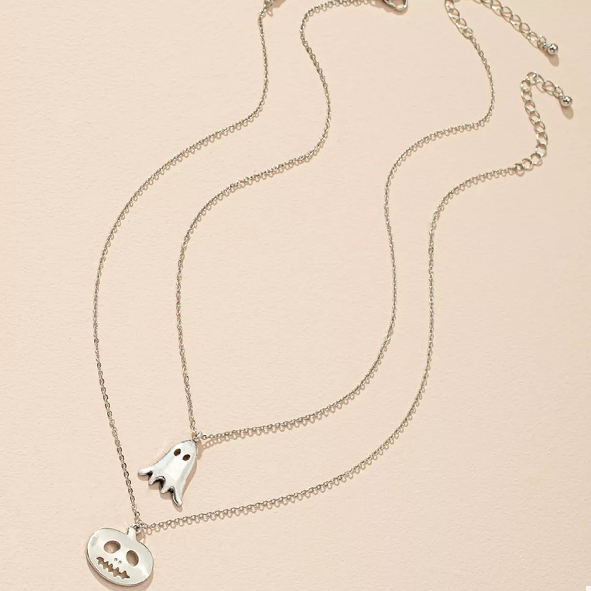 2 Piece Halloween Ghost & Pumpkin Pendant Necklace