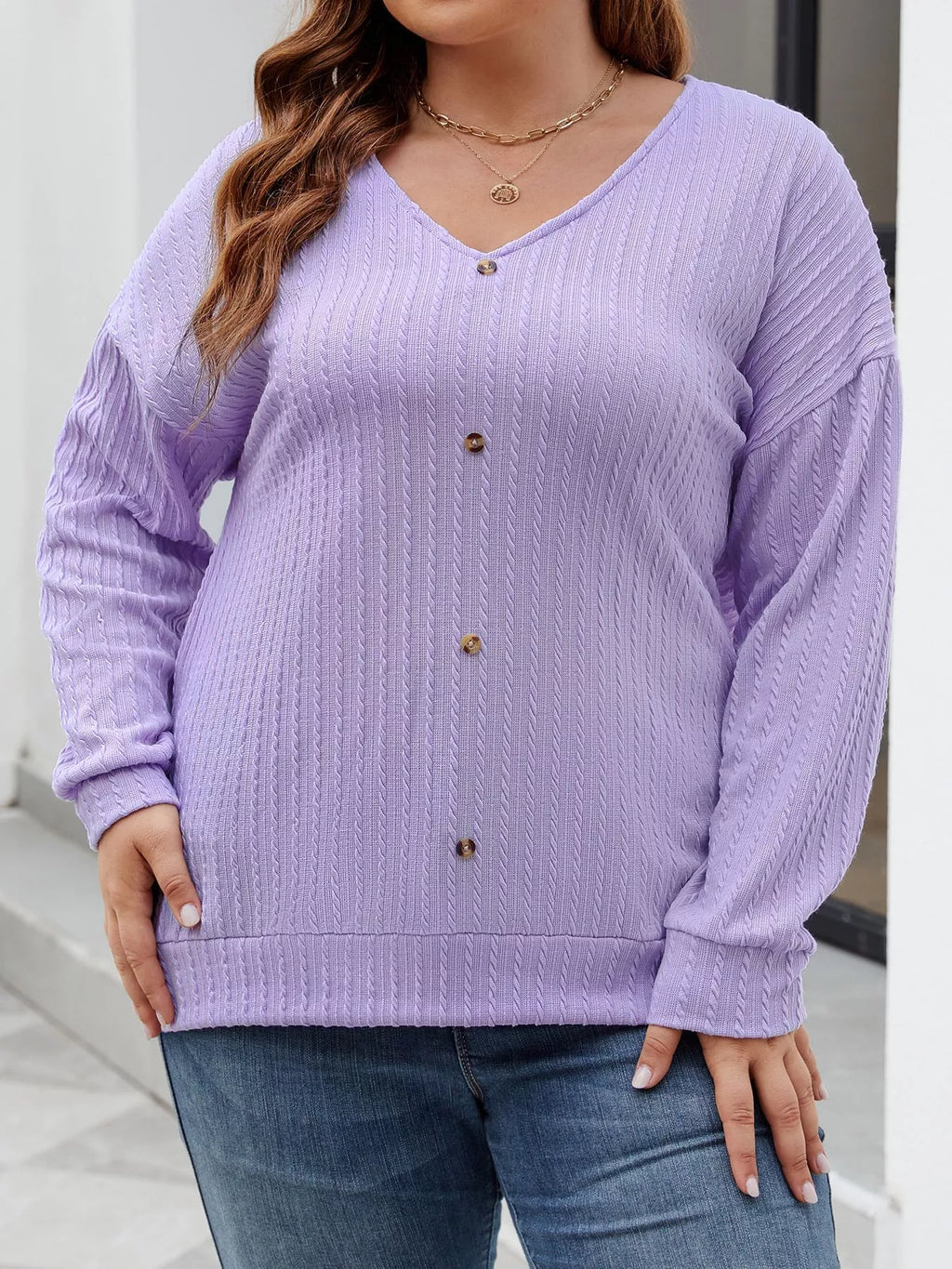 Plus Size V-Neck Dropped Shoulder Blouse