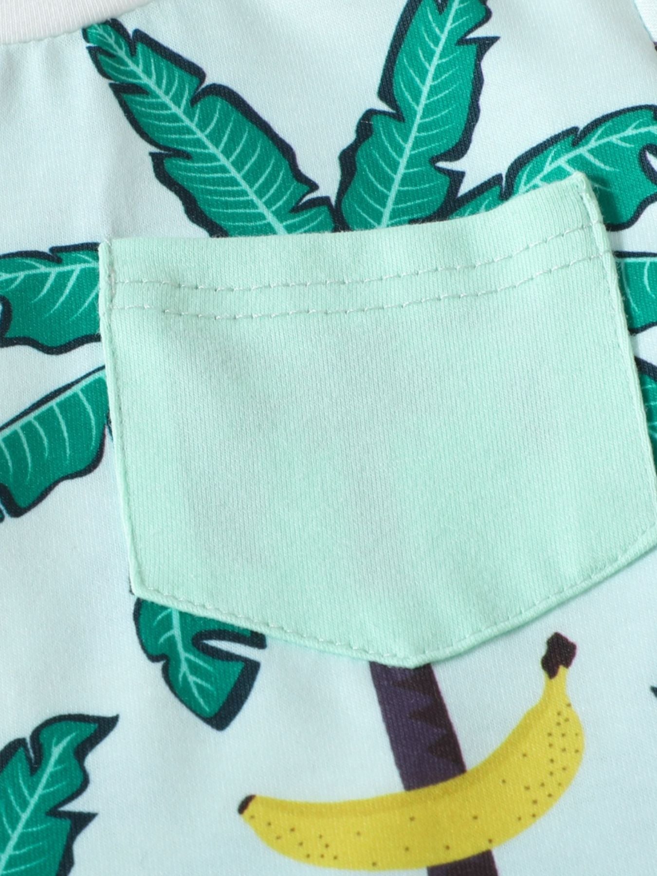 Children's Tropical Banana Print Casual Tee and Shorts Set