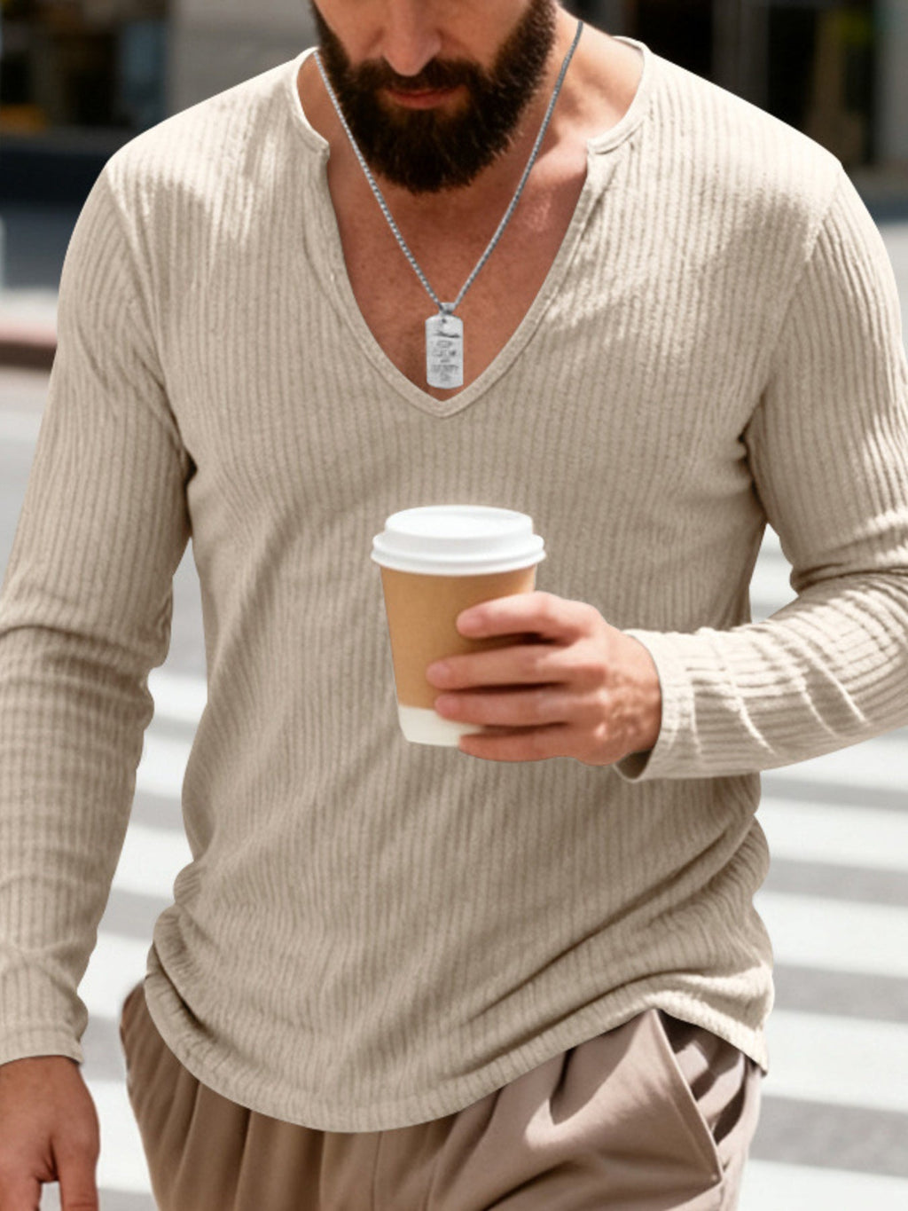 Men's Full Size Casual Ribbed Long Sleeve T-Shirt Plus Size