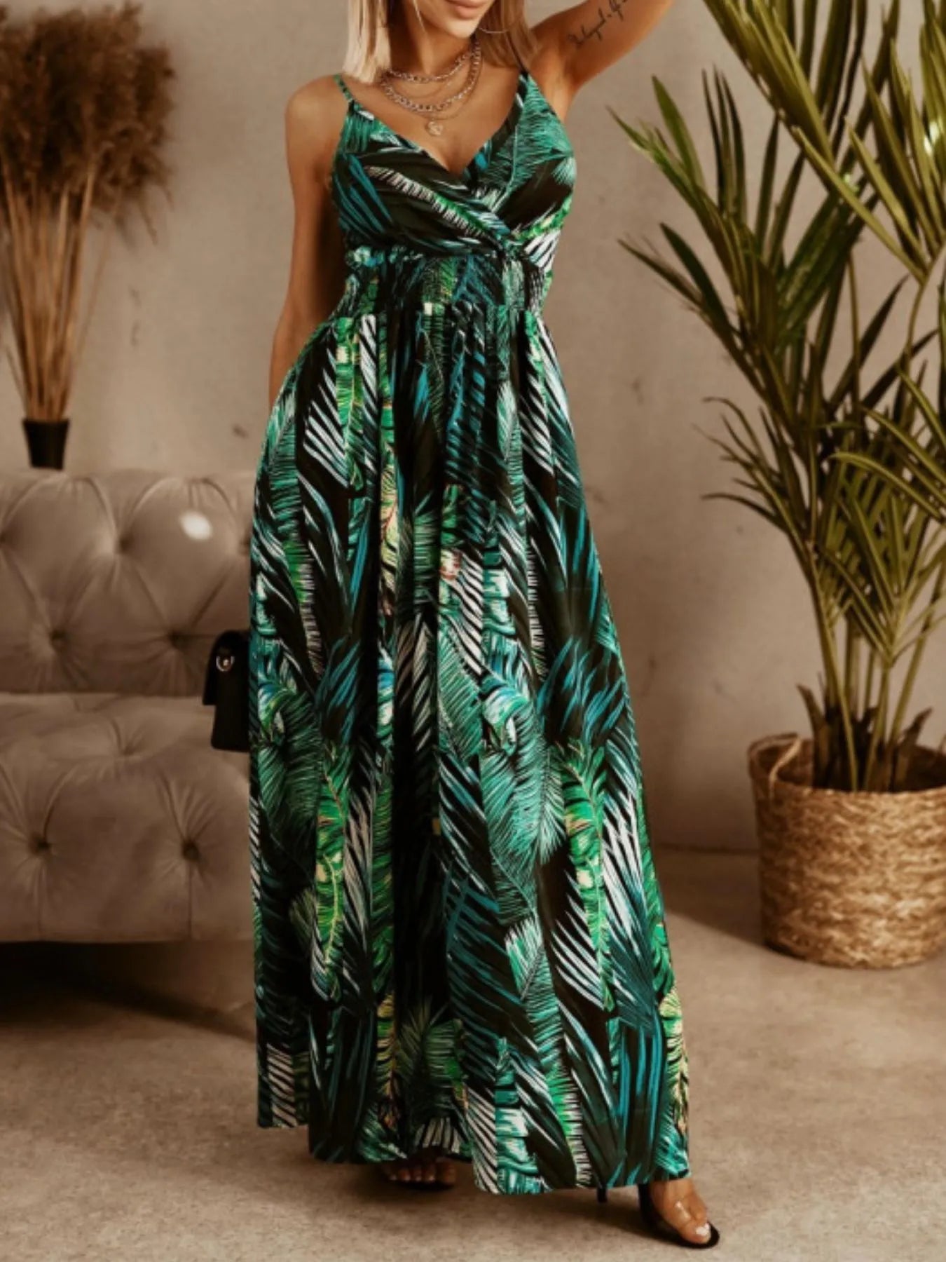 Printed Spaghetti Strap Maxi Dress