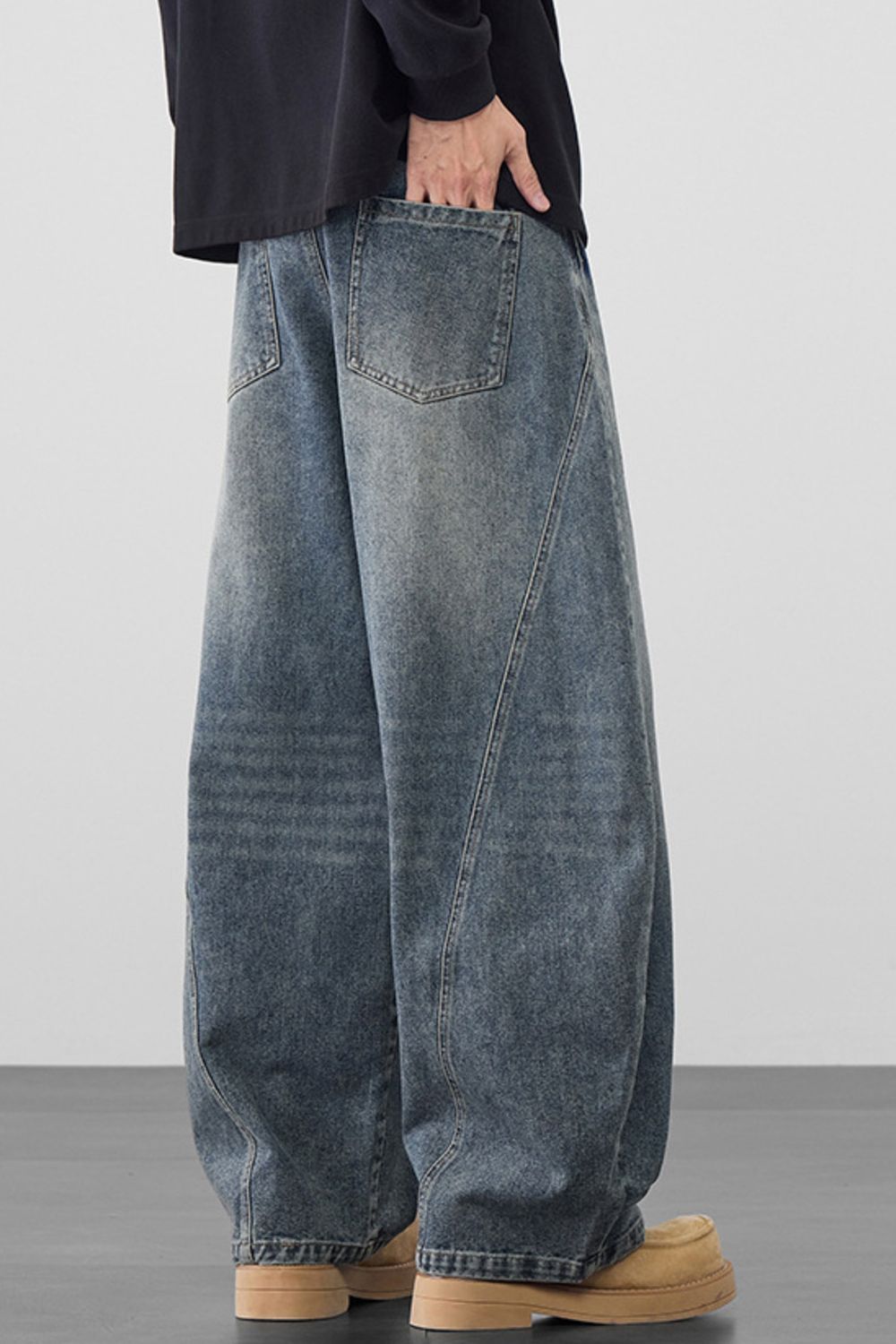 Men's Plus Size Wide Leg Wash Jeans