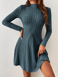 Ribbed Knit Mock Neck Long Sleeve Dress