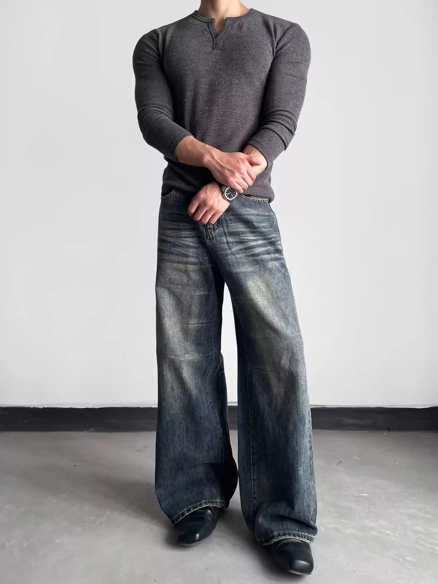 Men's Full Size Washed Wide Leg Jeans Plus Size