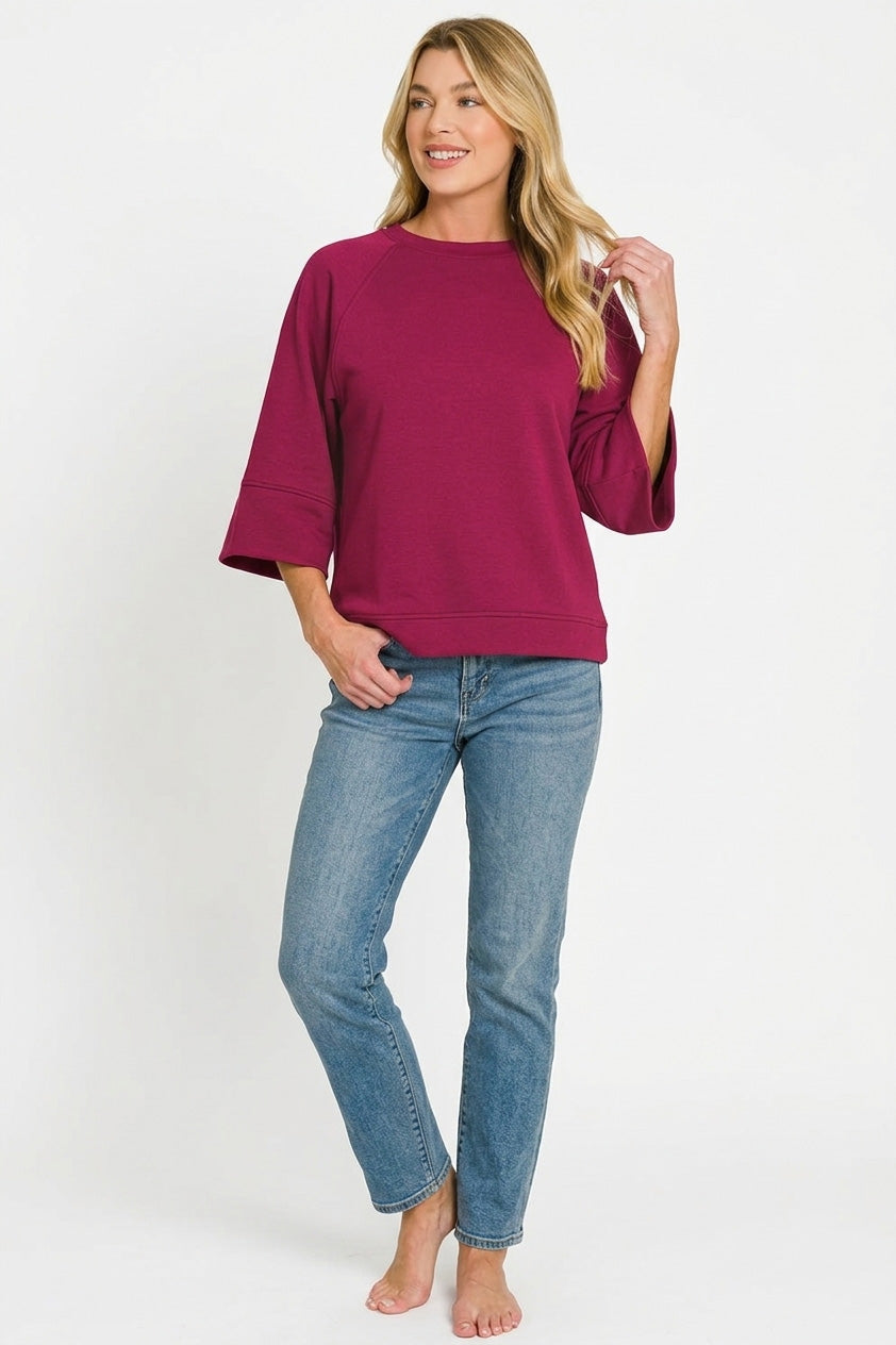 Zenana Scuba 3/4 Sleeve Pullover