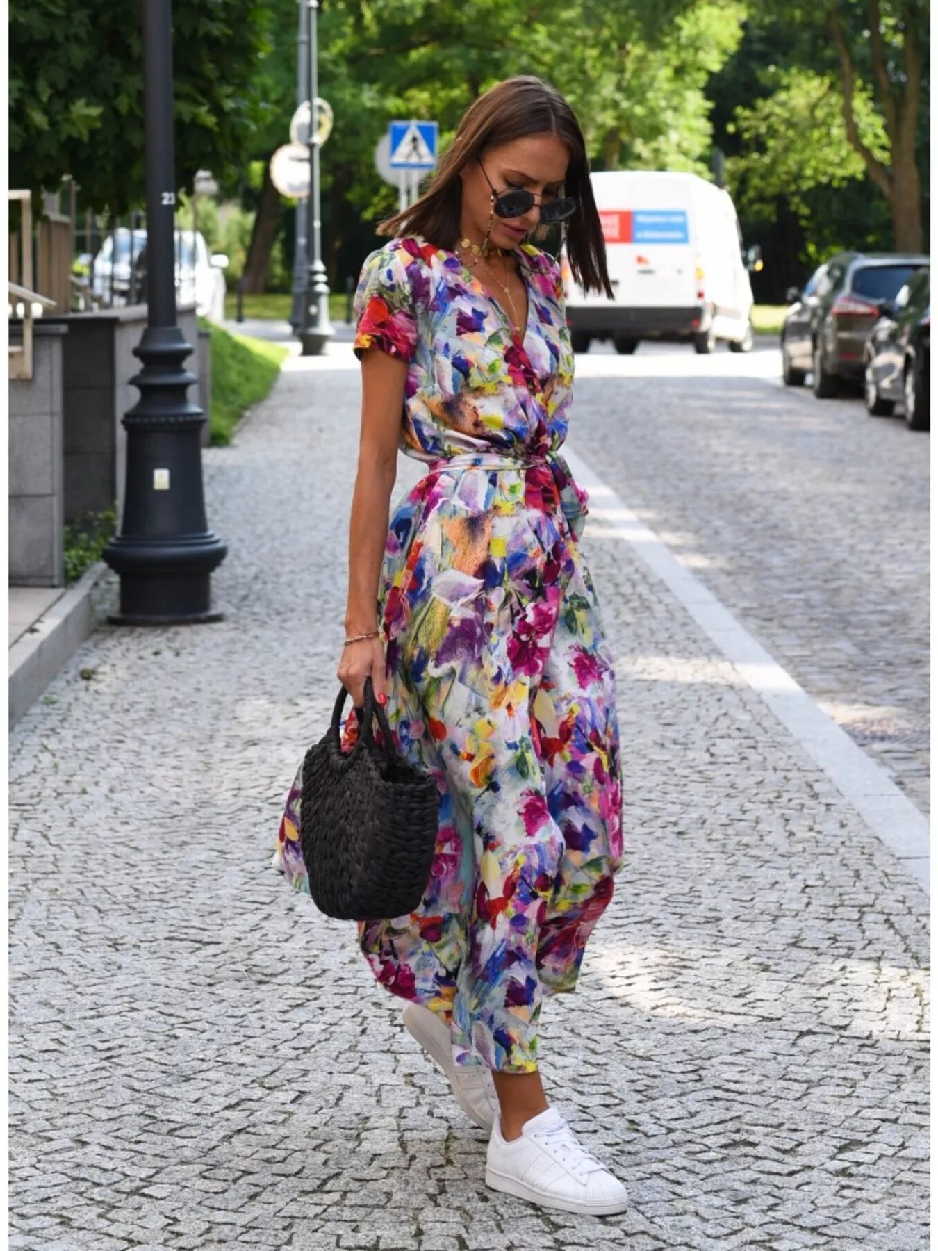 Surplice Short Sleeve Midi Dress