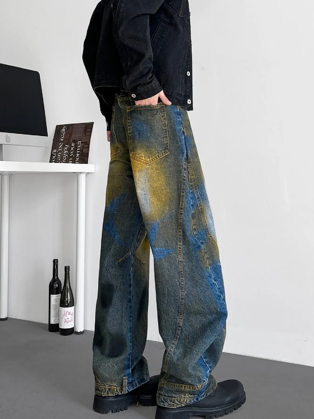Men's Full Size Wash Wide Leg Jeans Plus Size