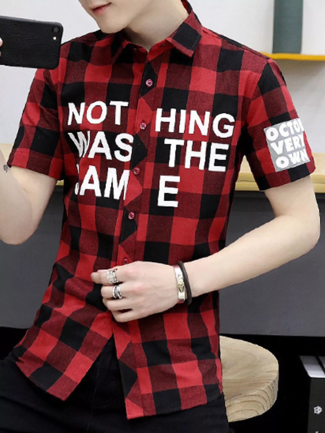 Men's Plus Size Plaid Short Sleeve Shirt