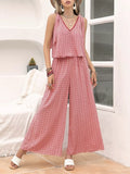Gingham Tie Shoulder Top and Pants Set