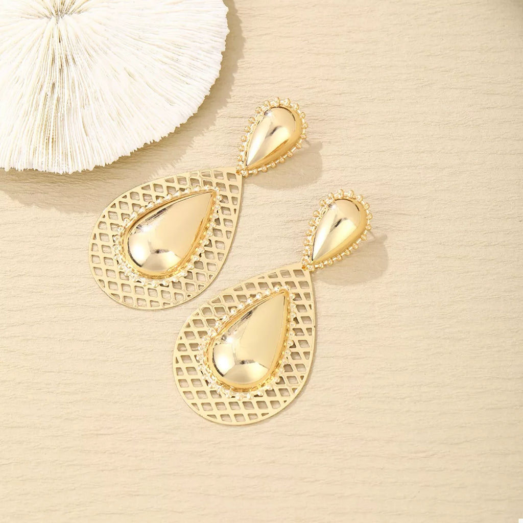 Hollowed-Out Teardrop Statement Earrings