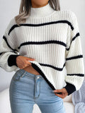 Full Size Striped Mock Neck Knit Sweater Plus Size