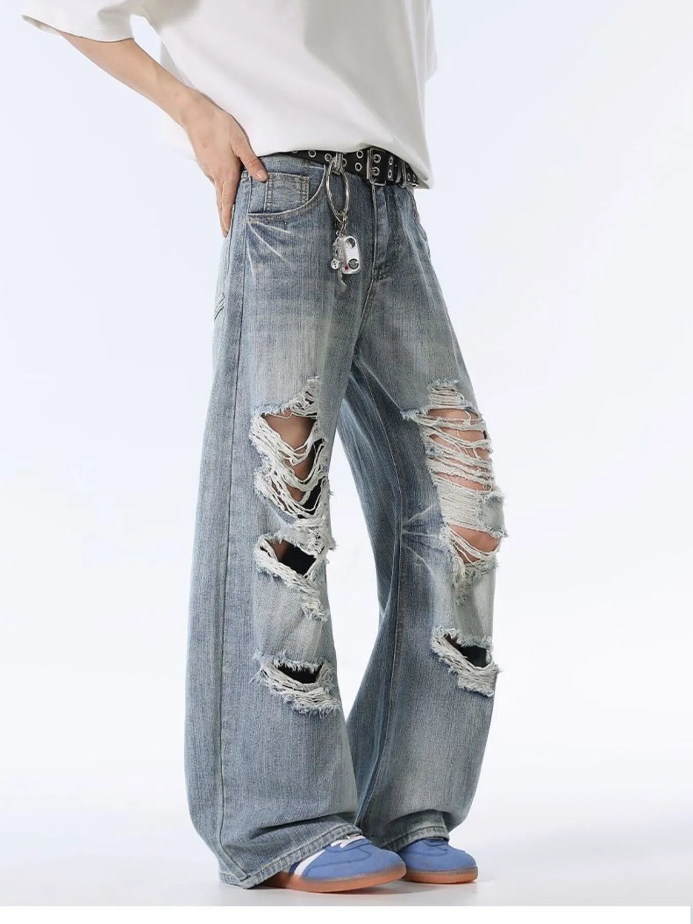 Men's Distressed Wide Leg Baggy Jeans
