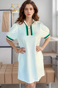 Striped Collared Zip Up Textured Dress