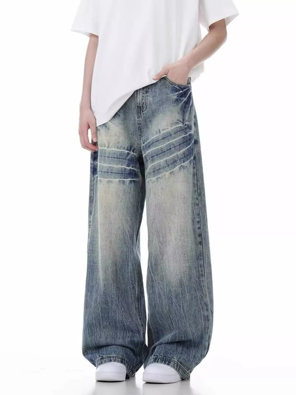 Men's Full Size Vintage Wash Wide Leg Jeans Plus Size