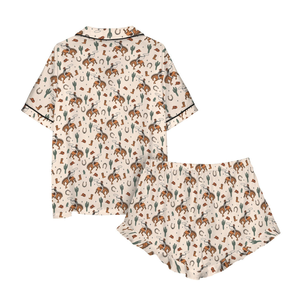 Baha Ranch Rodeo Cowboy Western Satin Ruffle Pajama Set