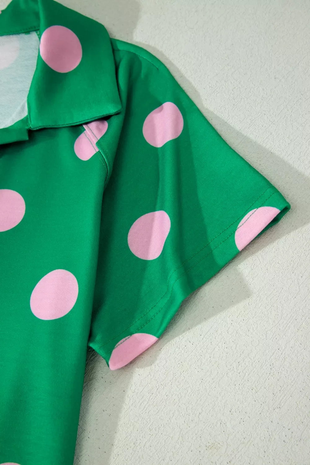 Polka Dot Print V Neck Tee Short Set