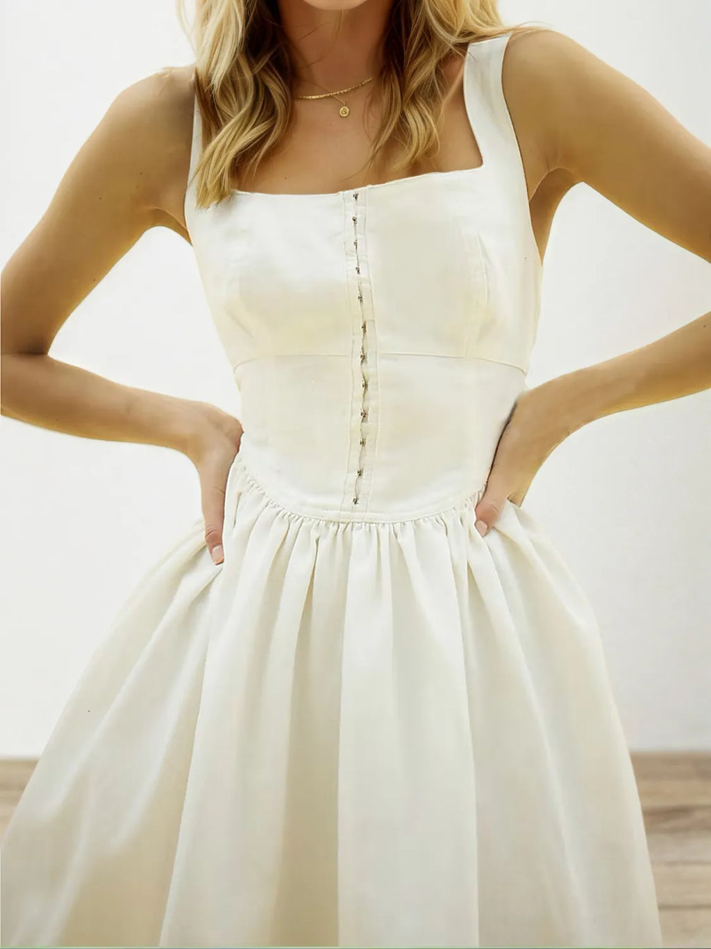 Square Neck Wide Strap Mini Dress