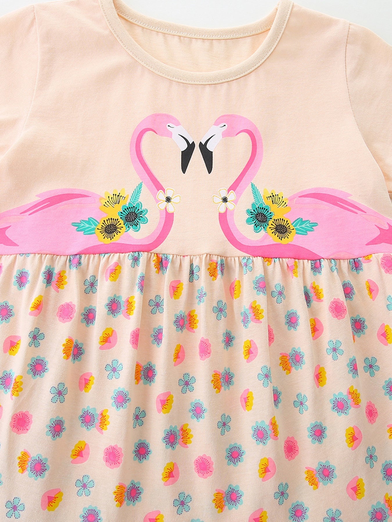 Children's Flamingo Print Tiered Casual Dress