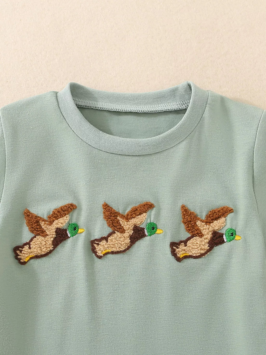 Children's Duck Embroidered T-shirt and Gingham Shorts Set