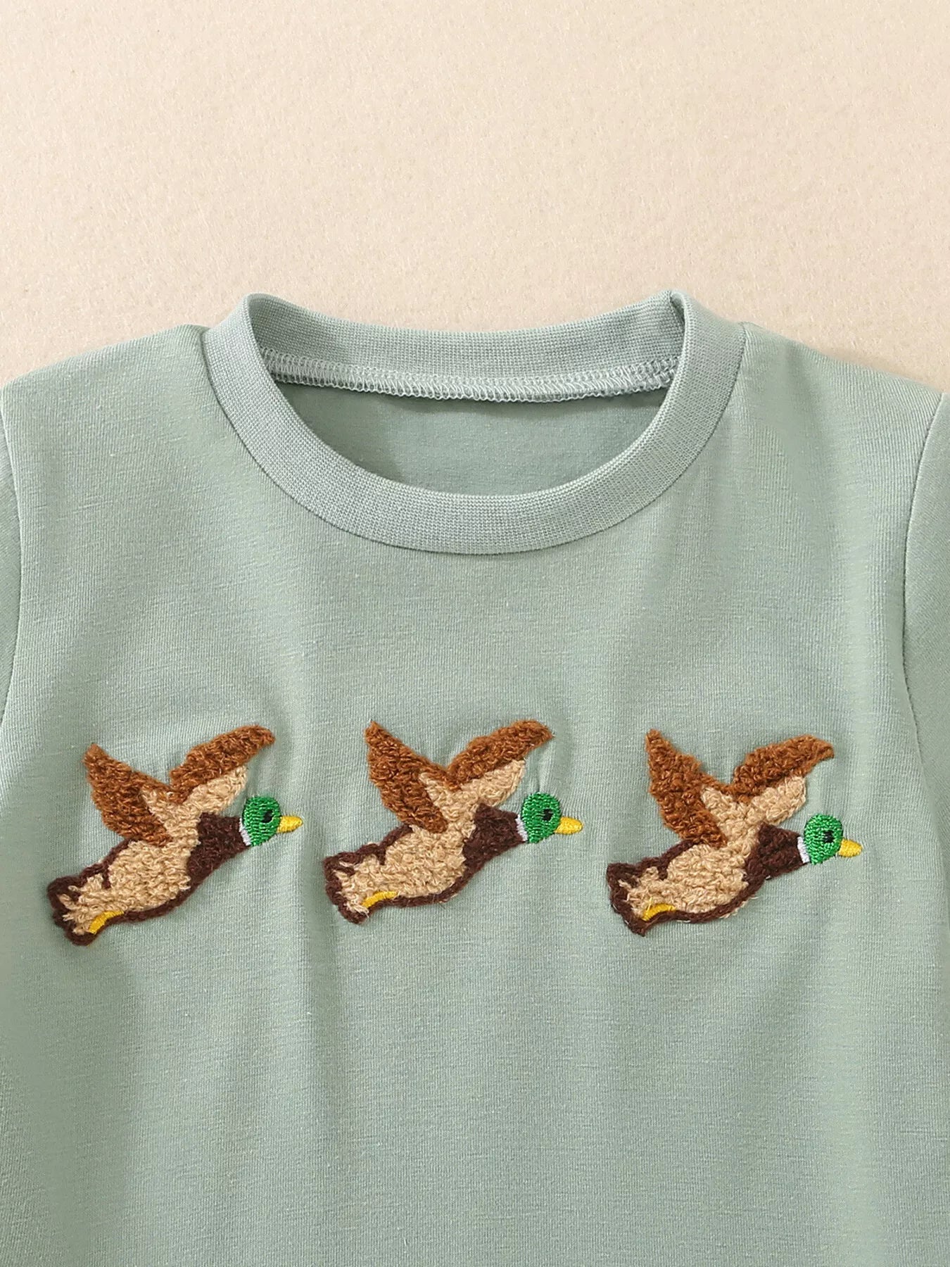 Children's Duck Embroidered T-shirt and Gingham Shorts Set