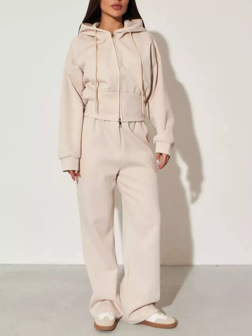 Zip-Up Hoodie and Wide-Leg Pants Set