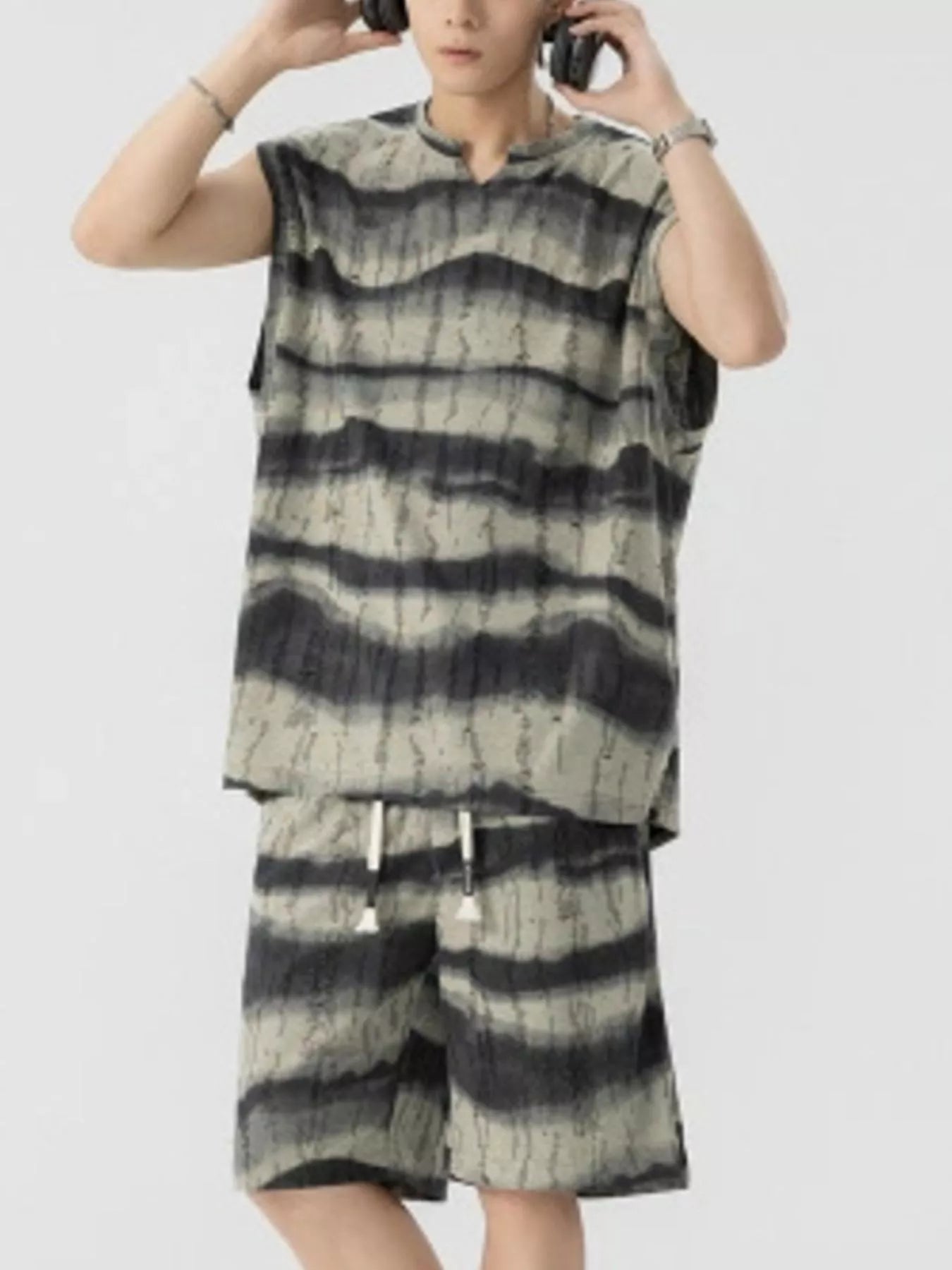 Men's Plus Size Striped Tank and Shorts Set