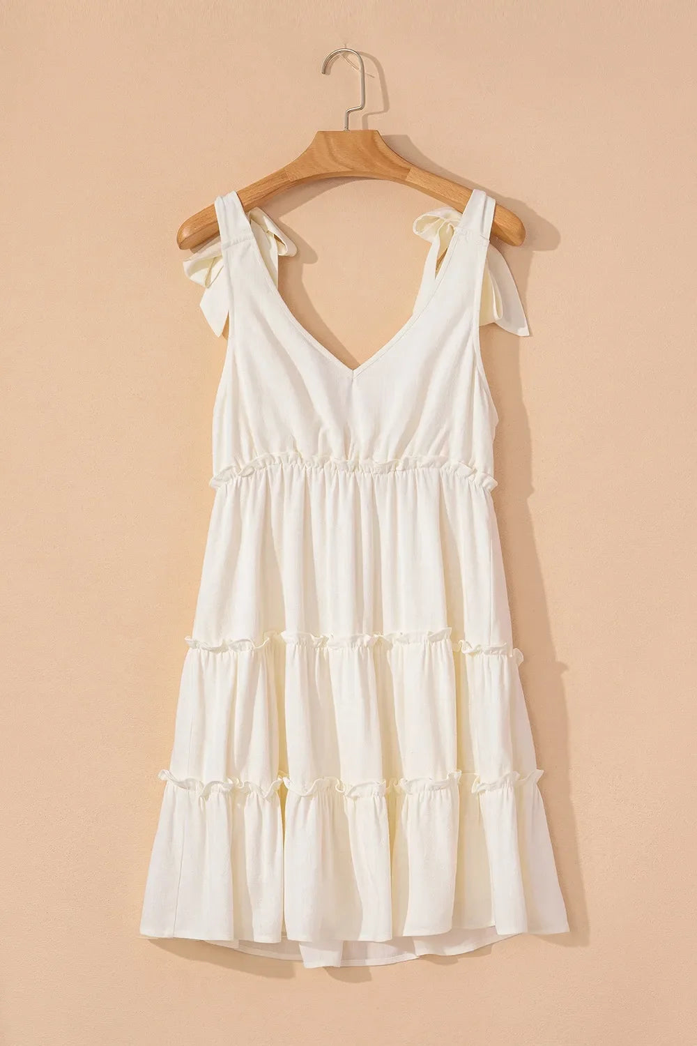 Solid Color Tied Straps Ruffle Tiered Mini Dress
