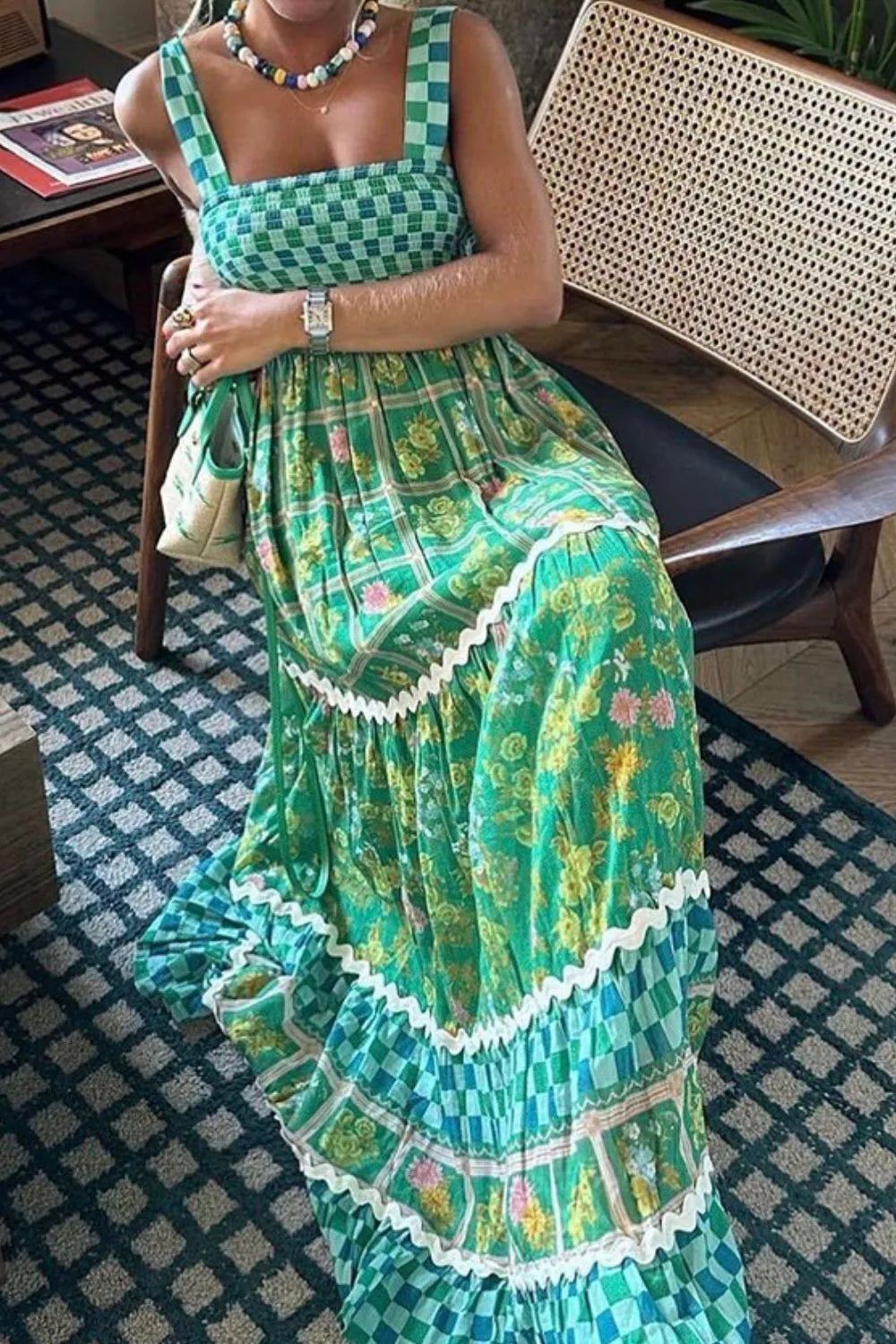 Printed Square Neck Tiered Dress